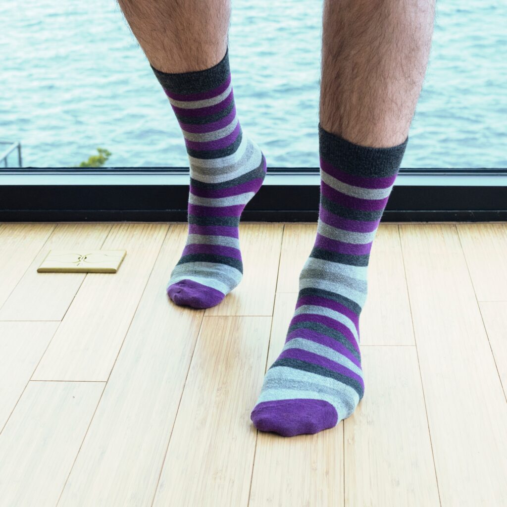 Striped socks on feet